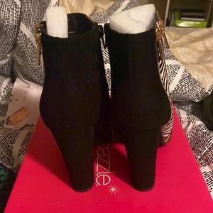 Animal print bootie boots with zippers